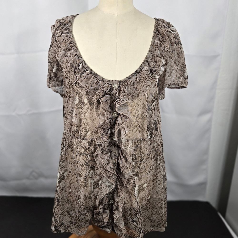 INC‎ International Concepts Snakeskin Ruffle Blouse Sheer Top Size S Party Chic